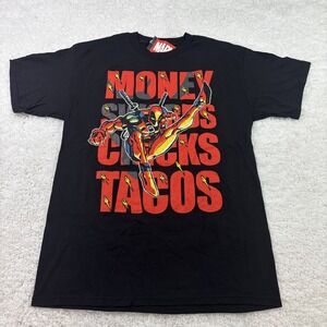 Marvel Deadpool Men's‎ T Shirt Money Swords Chicks Tacos Black